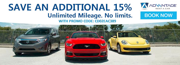 Advantage Car Rental Discounts - Save Additional 15% with Coupon Code
